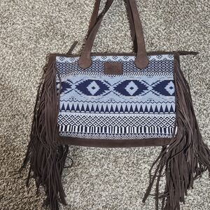 Ariat Blue and Brown Patterned Fringe Tote Conceal Carry